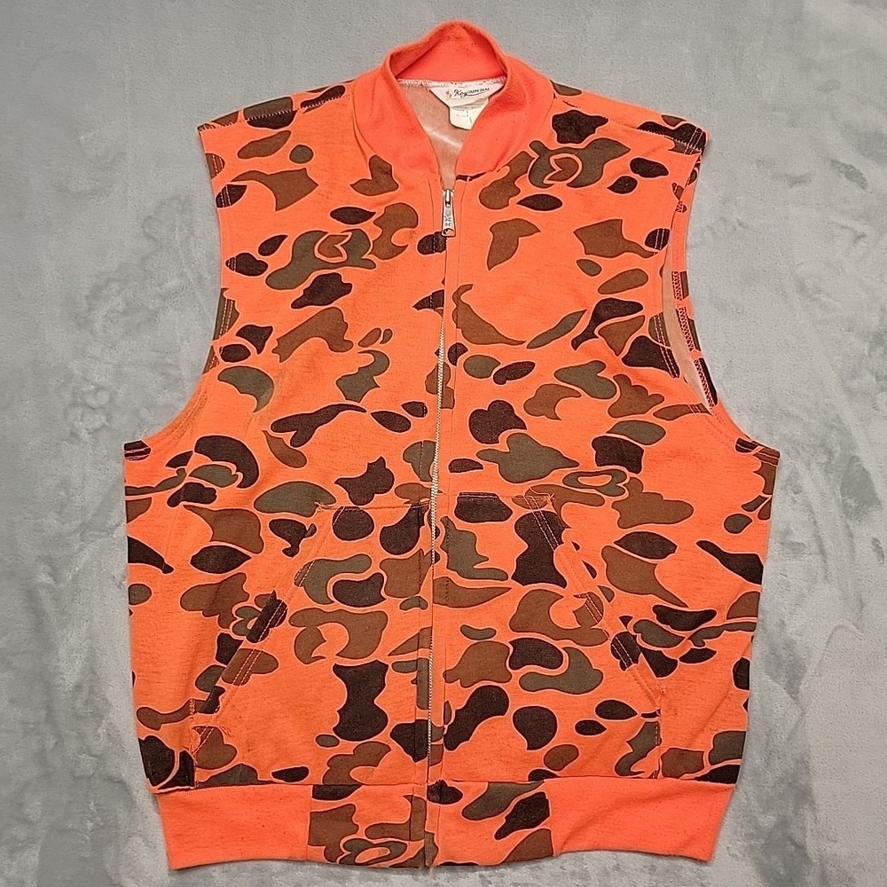 VTG Key Imperial Vest Mens XL Orange Camo Hunting Full Zip Gorpcore Made In USA